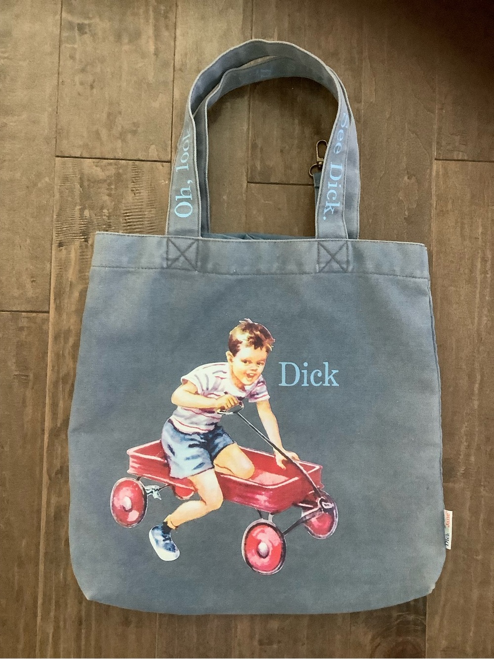 Dick Blue Canvas Kids Tote Bag with Wagon Print